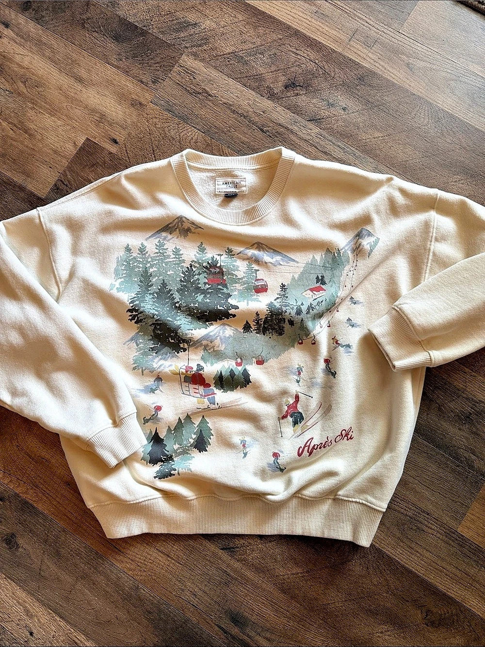 American Eagle Apres Ski Graphic Sweatshirt Crewneck Sweatshirt Medium